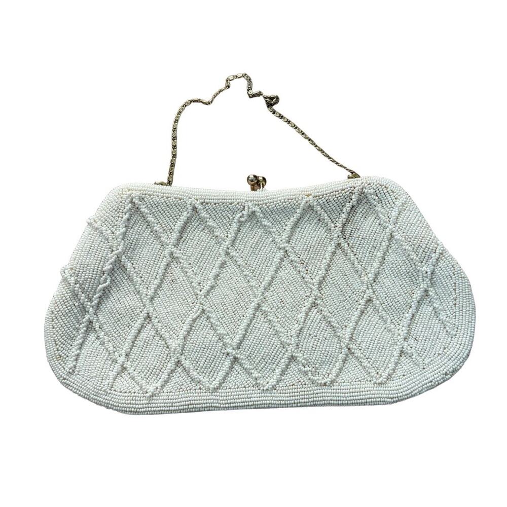 Vintage 1950s Richere Beaded Handbag Purse White - Picture 2 of 11
